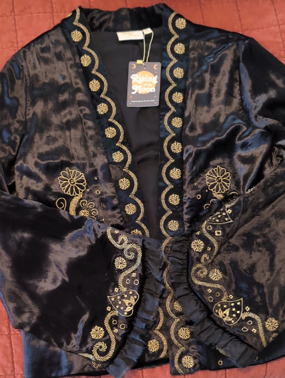 RARE The Hippie Shake Rising Moon Collection Black Velvet Embroidered Jacket